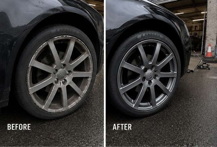 Alloy & trim refurb on a Audi A3, before and after